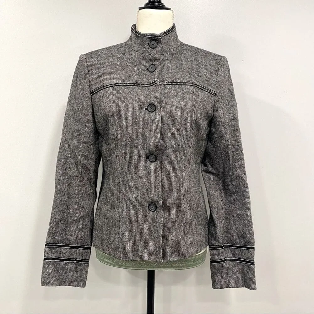 VTG MICHAEL KORS 6 Gray Tweed Wool Suit Blazer Dark Academia Military Corp Core